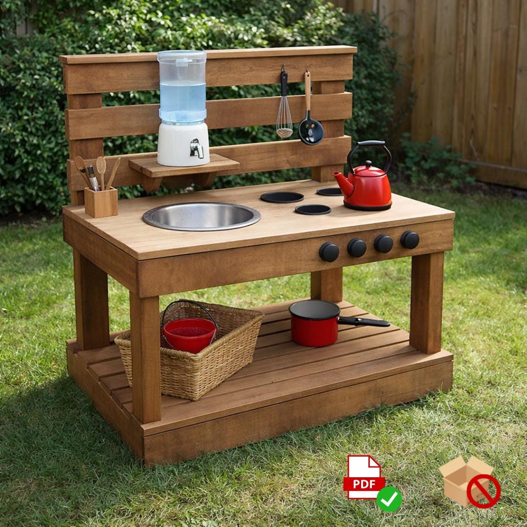 Kids Mud Kitchen Woodworking Plan – Printable DIY Outdoor Play Station