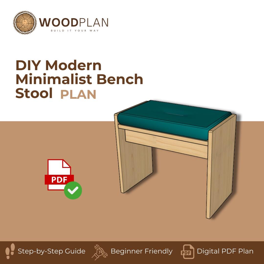DIY Modern Minimalist Bench Stool Plan PDF | Beginner Woodworking Plan
