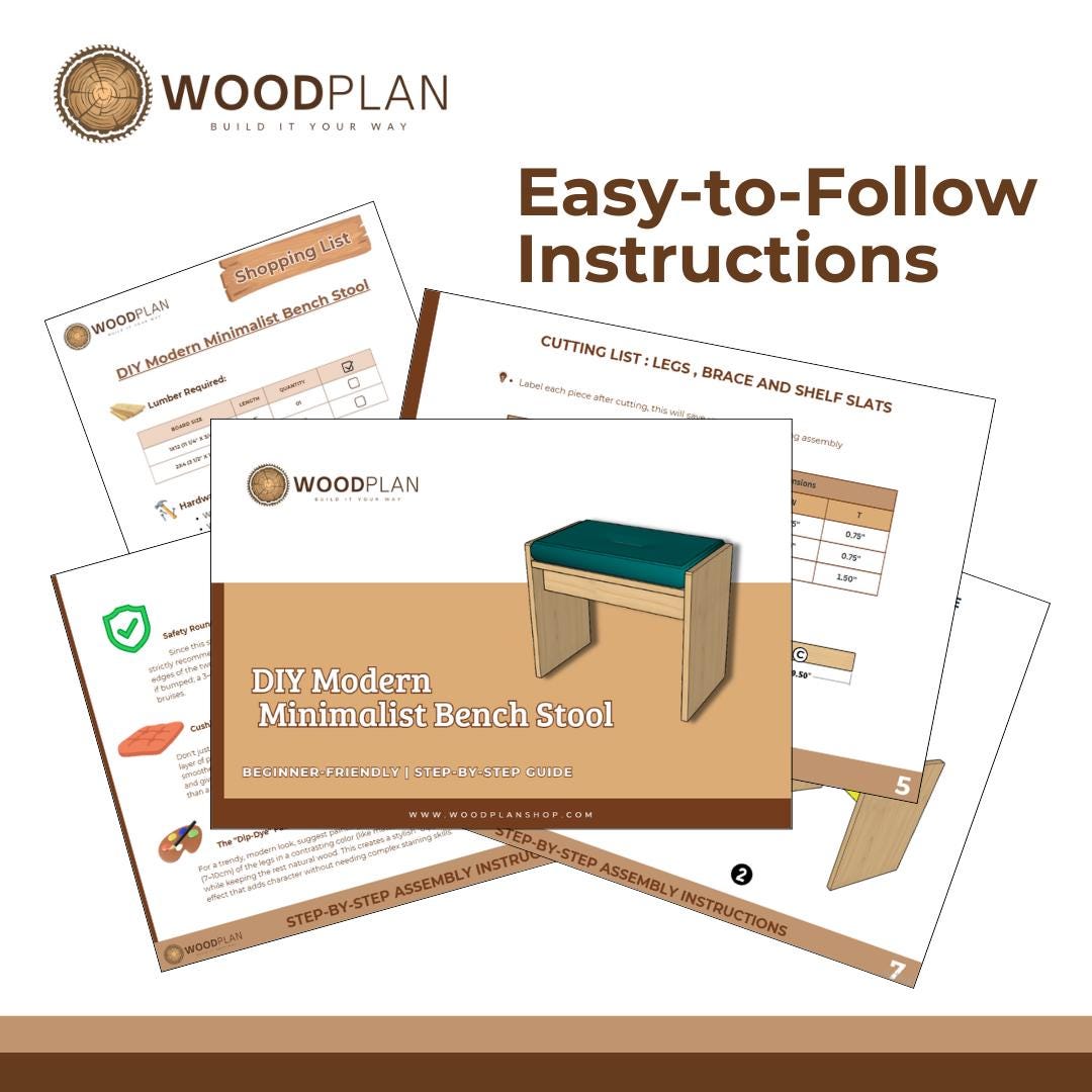 DIY Modern Minimalist Bench Stool Plan PDF | Beginner Woodworking Plan