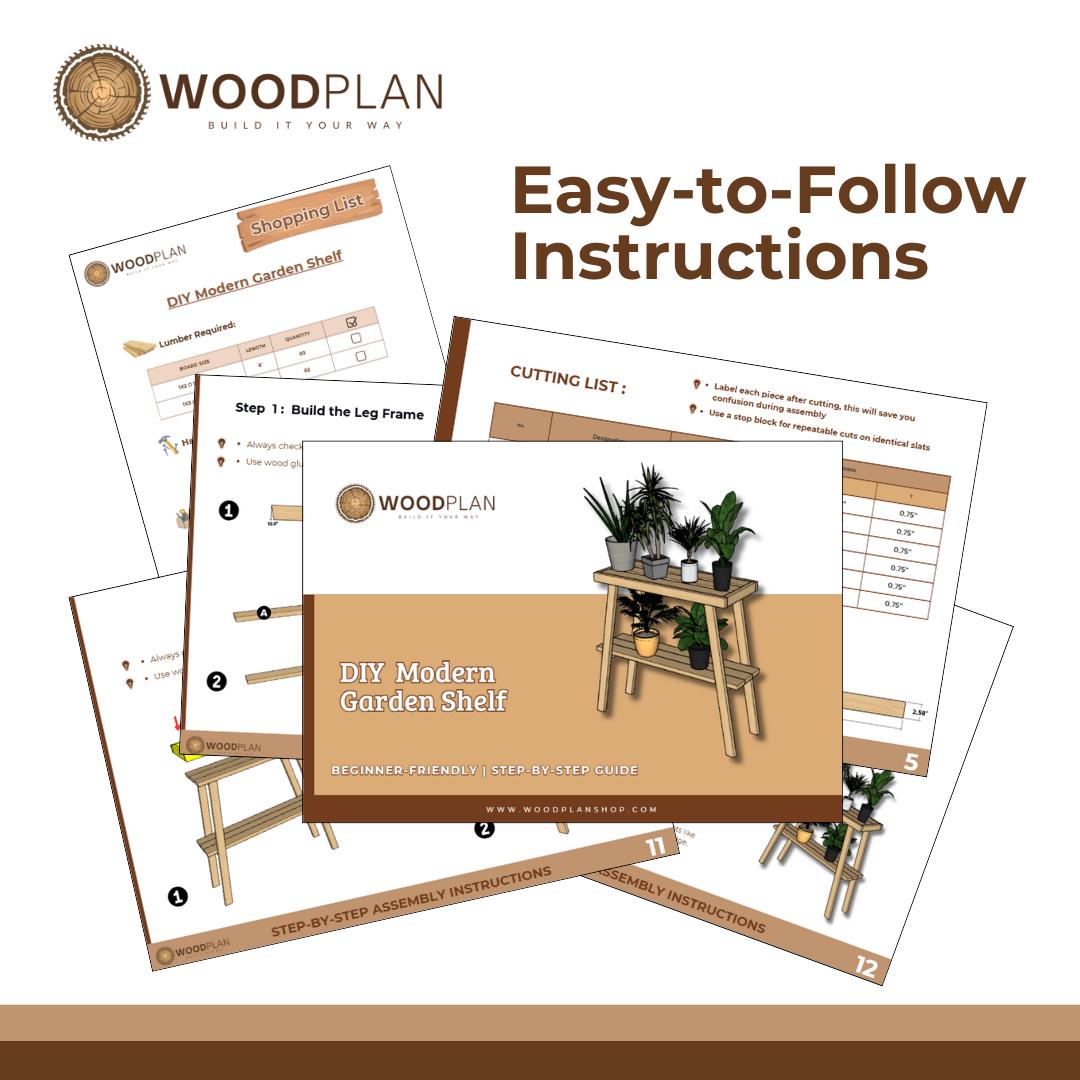 Two-Tier Plant Stand Plan PDF | Scandi Style Indoor Garden Shelf | Beginner Woodworking Project