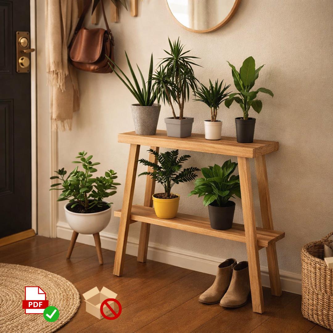 Two-Tier Plant Stand Plan PDF | Scandi Style Indoor Garden Shelf | Beginner Woodworking Project