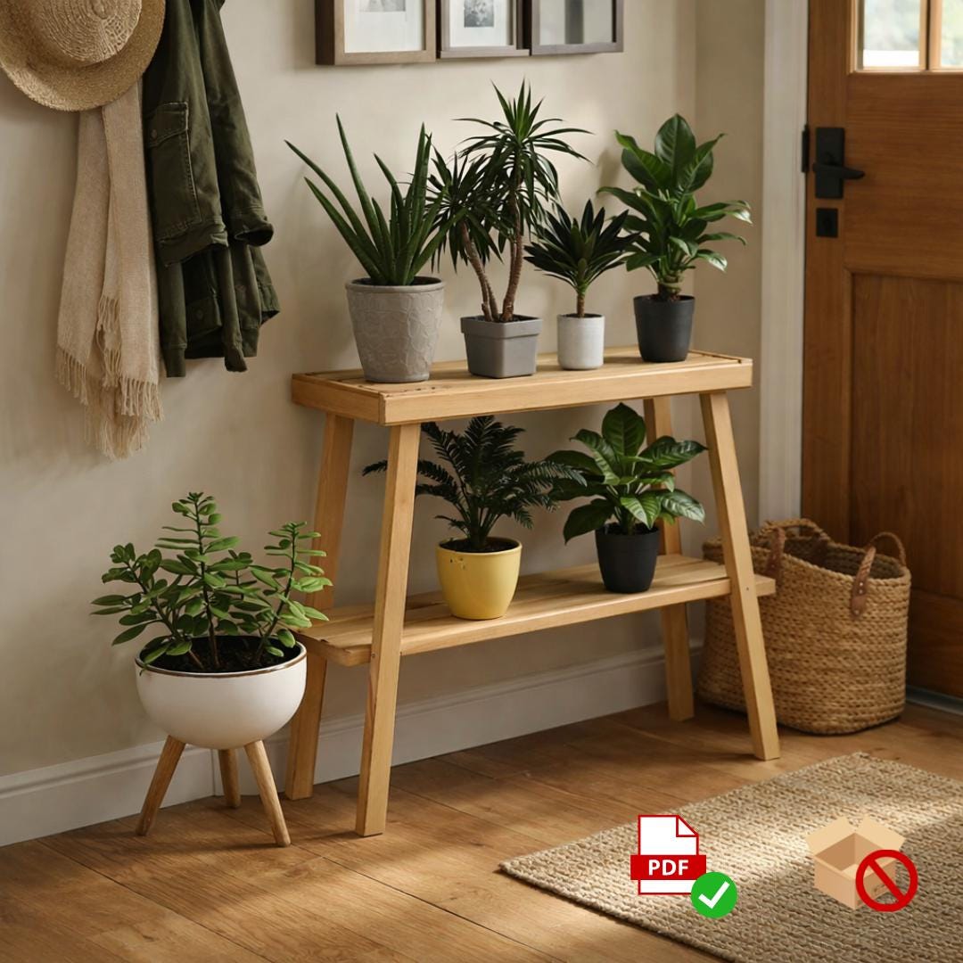 Two-Tier Plant Stand Plan PDF | Scandi Style Indoor Garden Shelf | Beginner Woodworking Project