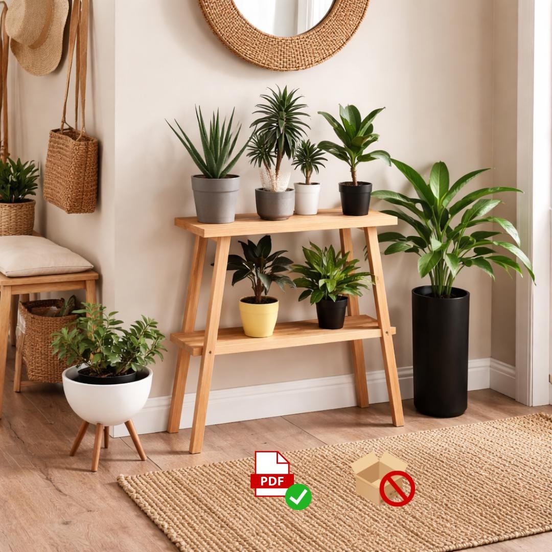 Two-Tier Plant Stand Plan PDF | Scandi Style Indoor Garden Shelf | Beginner Woodworking Project