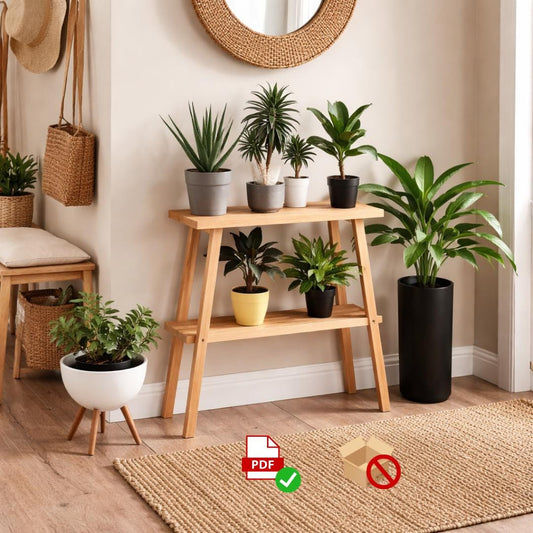 Two-Tier Plant Stand Plan PDF | Scandi Style Indoor Garden Shelf | Beginner Woodworking Project