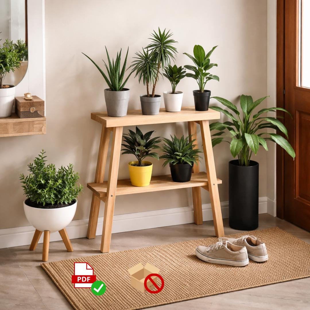 Two-Tier Plant Stand Plan PDF | Scandi Style Indoor Garden Shelf | Beginner Woodworking Project