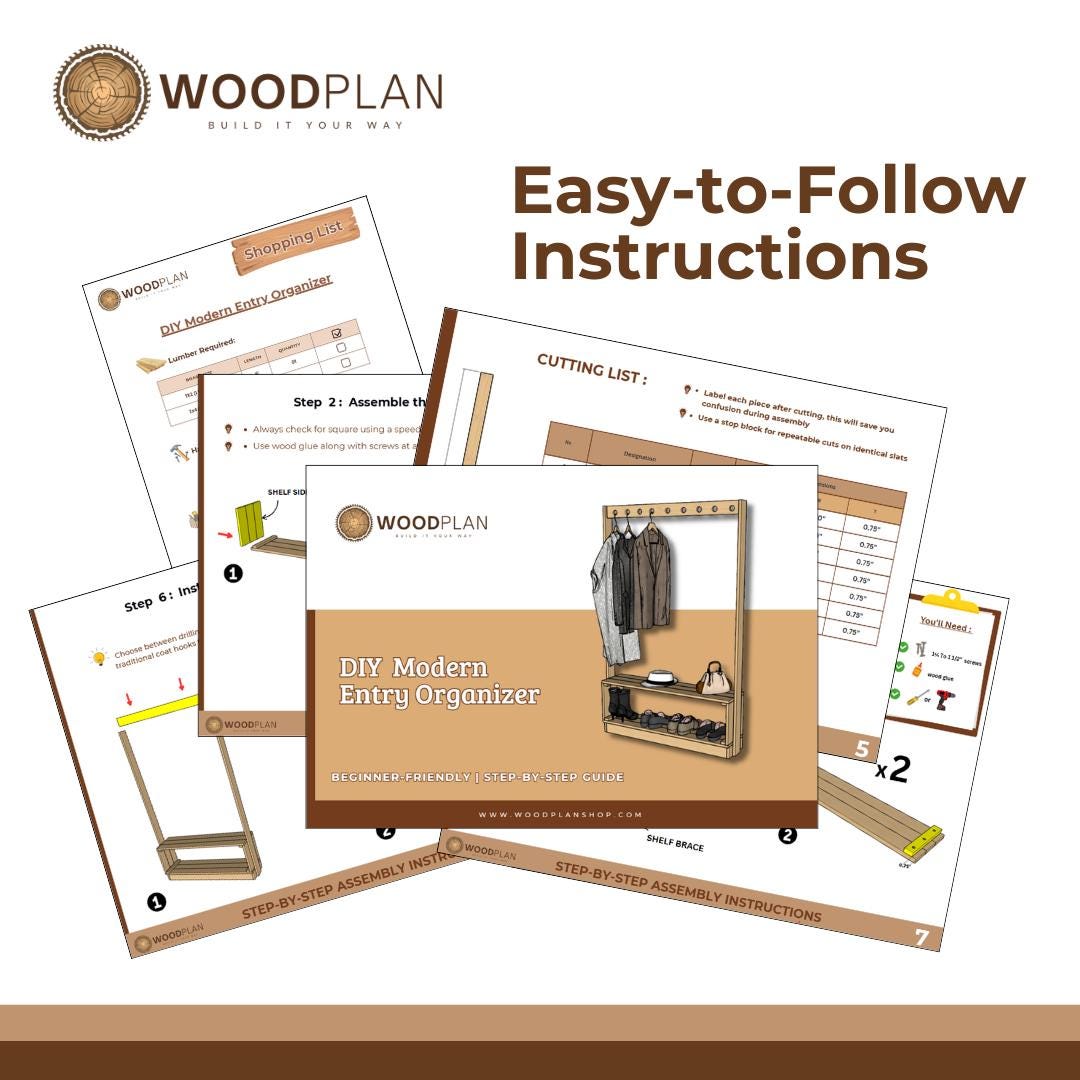 Modern Entry Organizer Plan | DIY Coat Rack & Shoe Bench | Renter Friendly Woodworking PDF