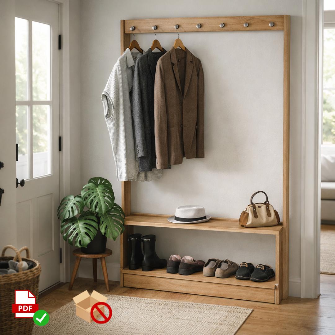 Modern Entry Organizer Plan | DIY Coat Rack & Shoe Bench | Renter Friendly Woodworking PDF