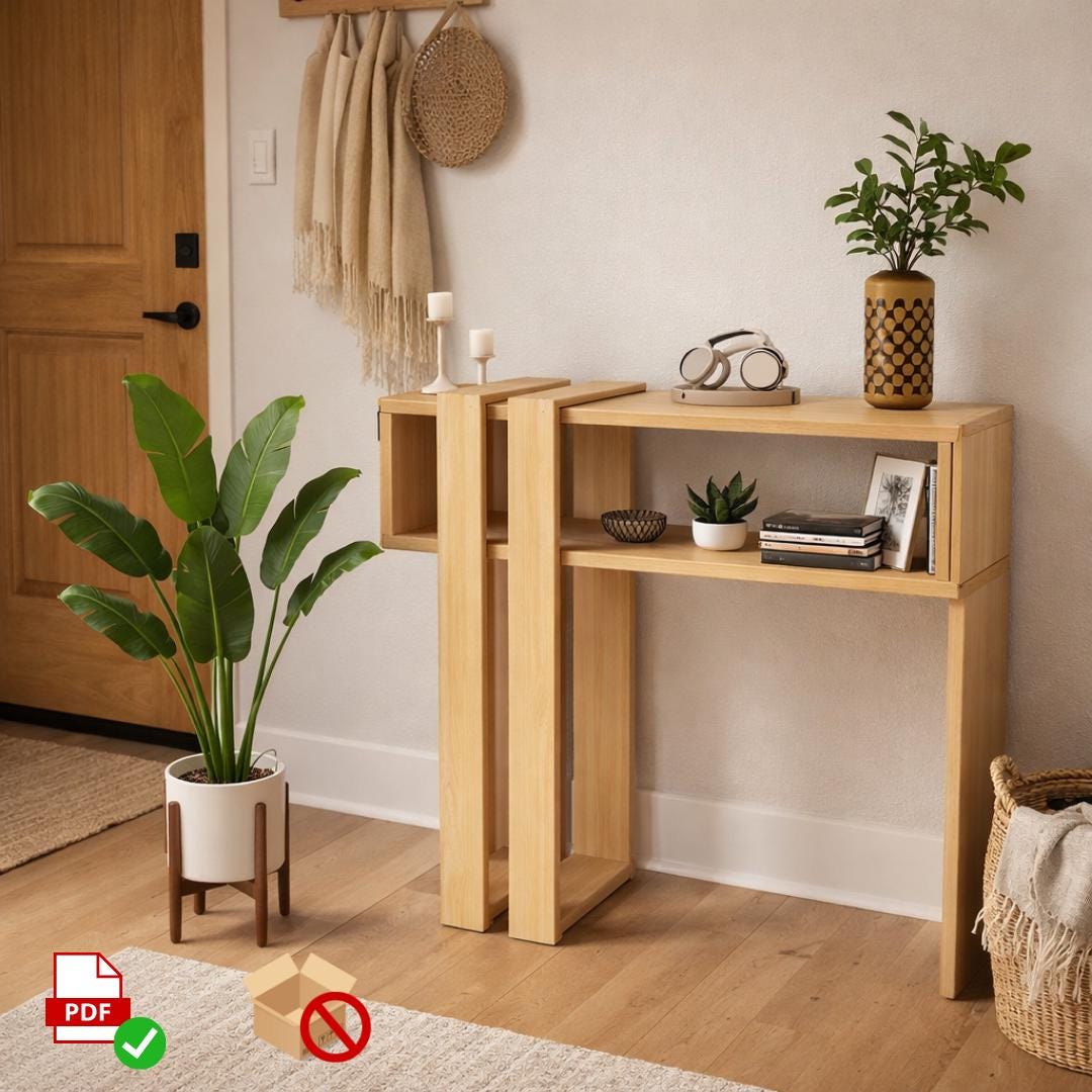 Modern Slat Entryway Console PDF Plan | Minimalist Storage Shelf | Beginner Woodworking Plan
