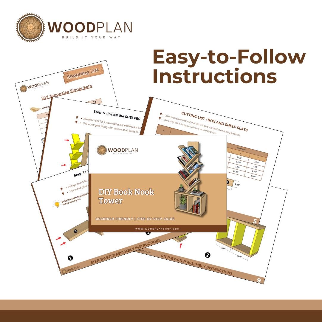 DIY Book Nook Tower PDF Plan | 2x10 & 2x12 Modern Woodworking Plans | Beginner