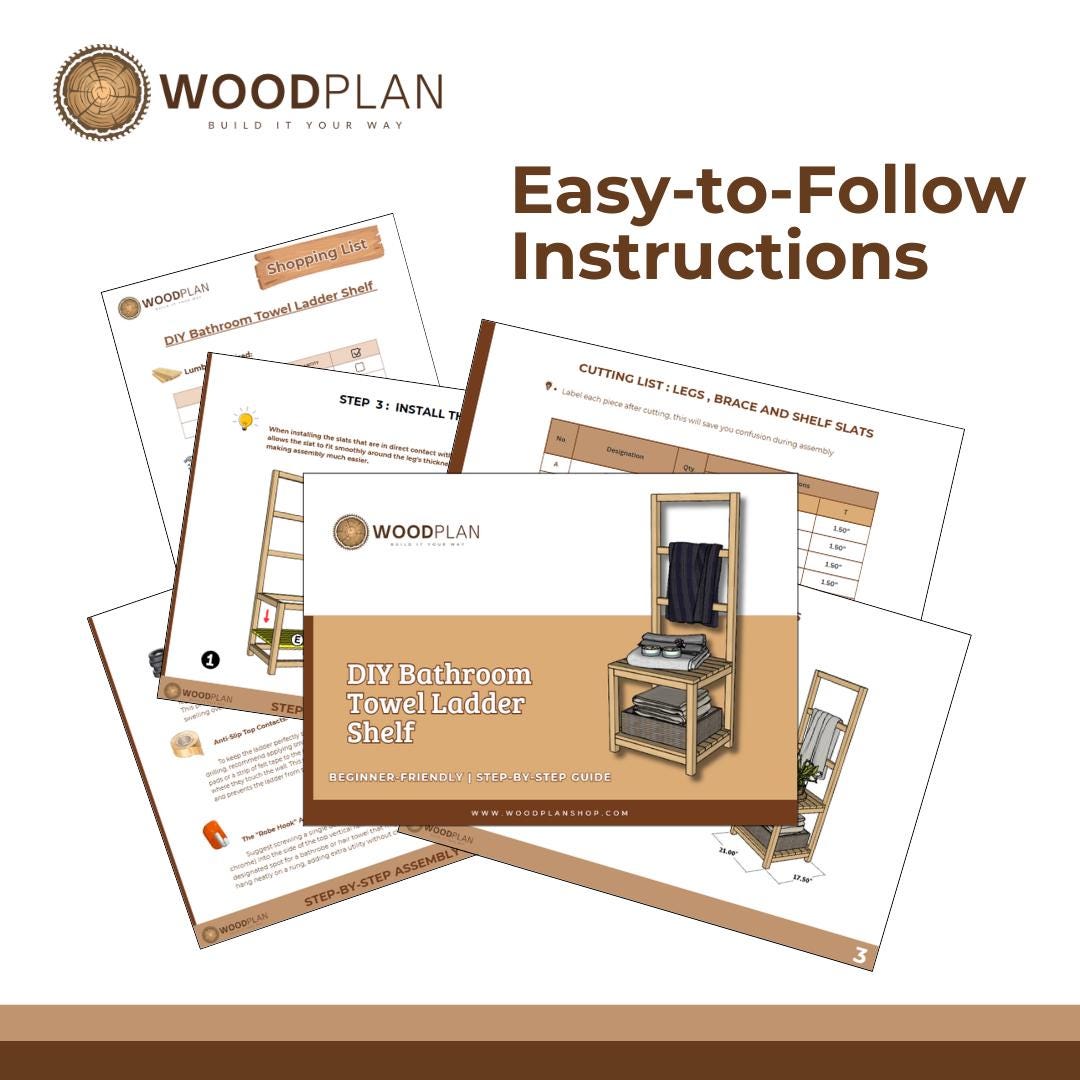 DIY Small Bathroom Storage Plan | Towel Rack Ladder with Bottom Shelf | Woodworking PDF