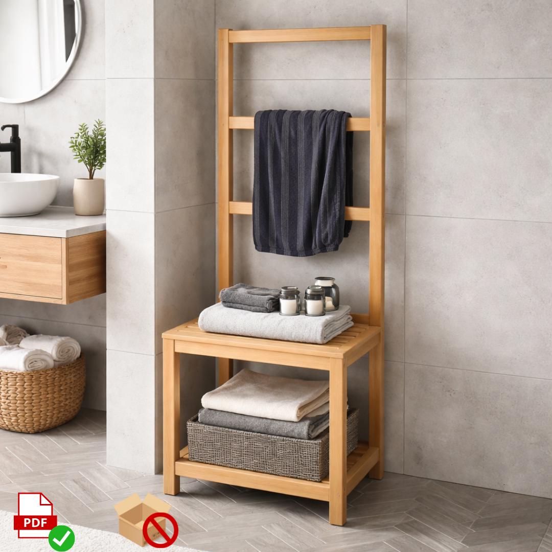 DIY Small Bathroom Storage Plan | Towel Rack Ladder with Bottom Shelf | Woodworking PDF