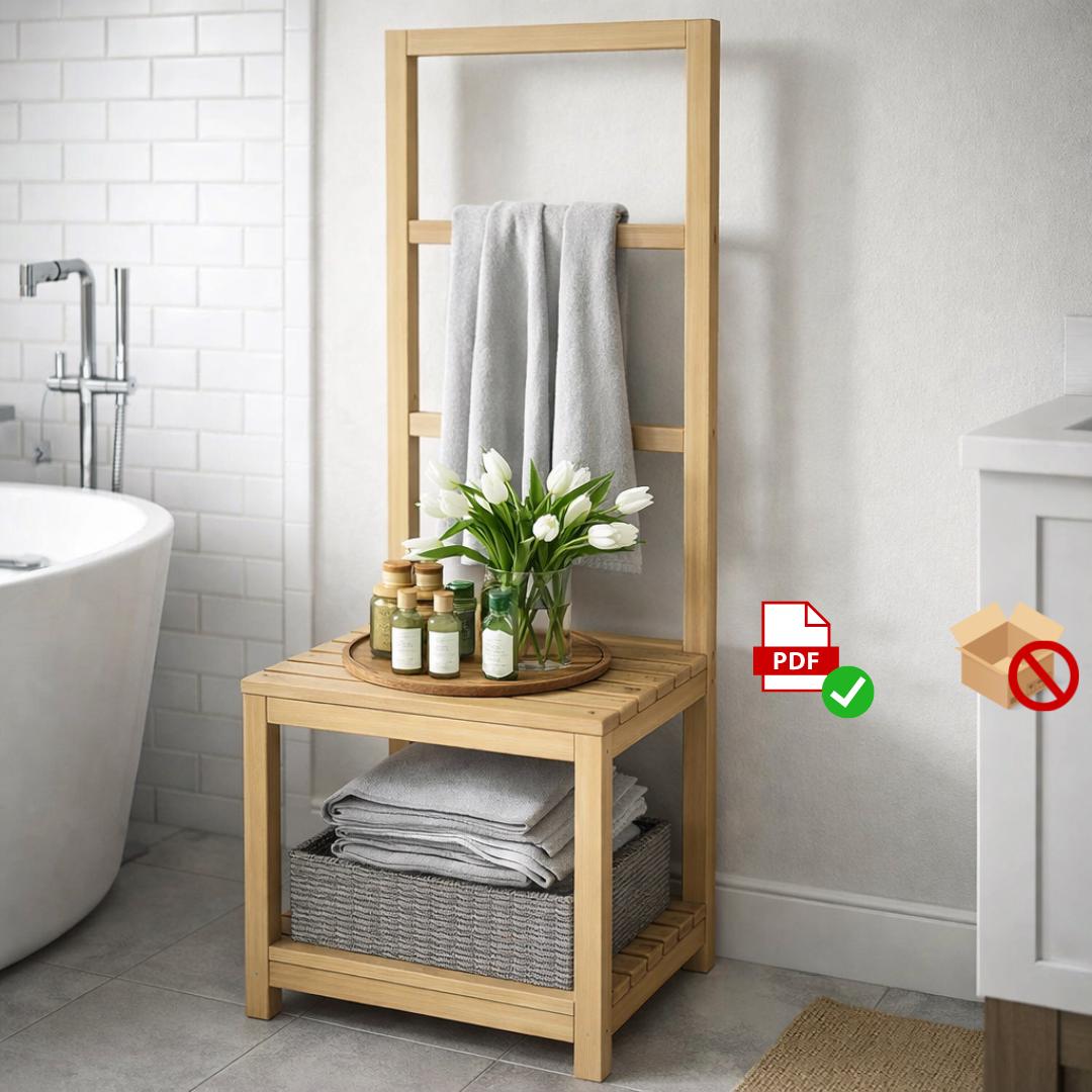 DIY Small Bathroom Storage Plan | Towel Rack Ladder with Bottom Shelf | Woodworking PDF
