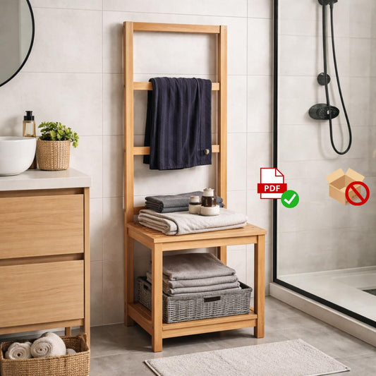 DIY Small Bathroom Storage Plan | Towel Rack Ladder with Bottom Shelf | Woodworking PDF