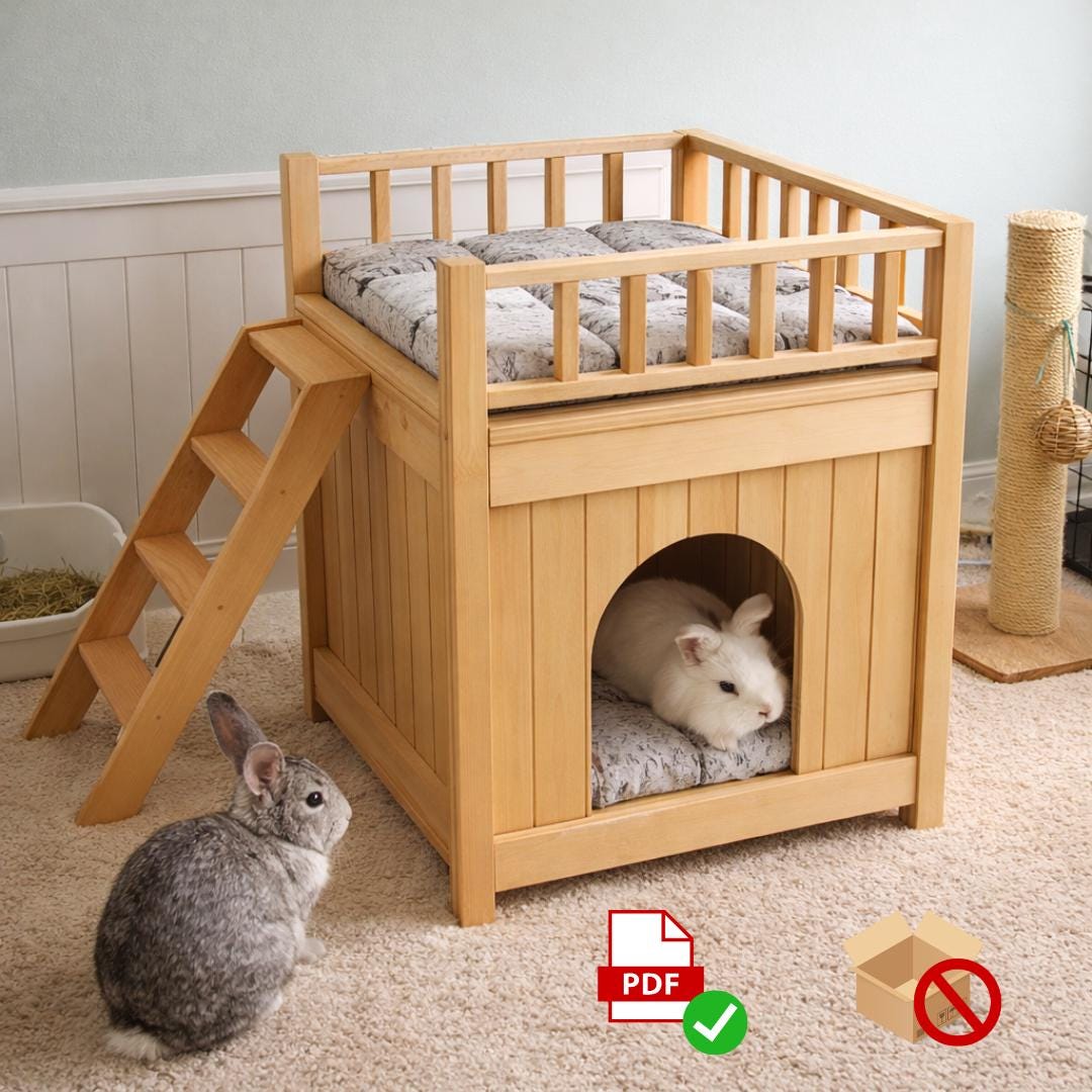 DIY Rabbit Castle Plan PDF | Two‑Story Bunny Hideout & Rooftop Terrace | Woodworking Plan