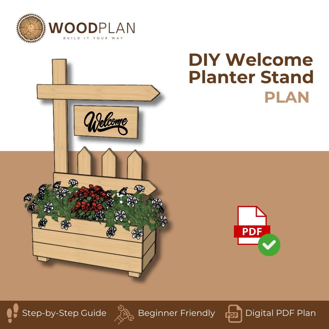 DIY Welcome Planter Plan PDF | Porch Sign Stand with Flower Box |Beginner Woodworking