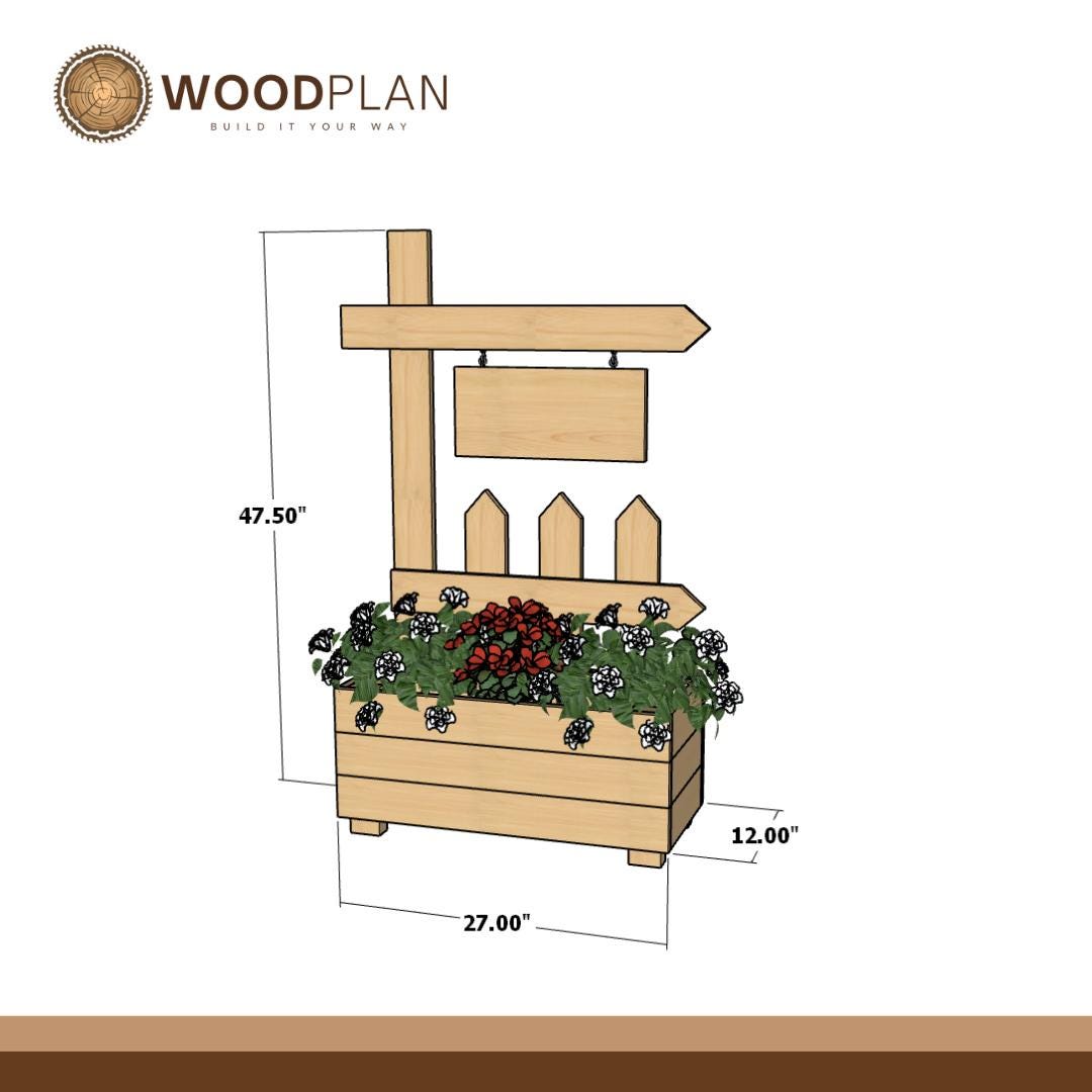 DIY Welcome Planter Plan PDF | Porch Sign Stand with Flower Box |Beginner Woodworking