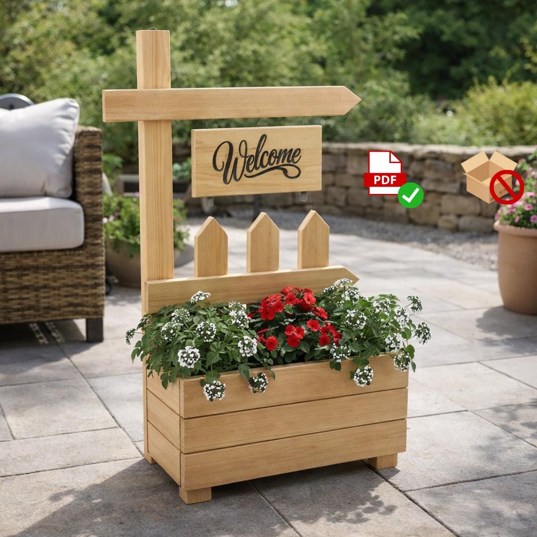 DIY Welcome Planter Plan PDF | Porch Sign Stand with Flower Box |Beginner Woodworking