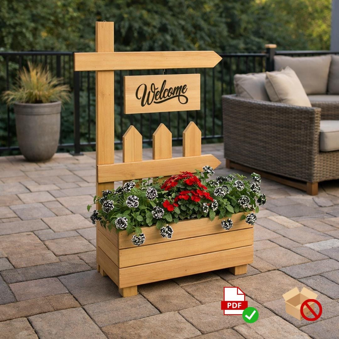 DIY Welcome Planter Plan PDF | Porch Sign Stand with Flower Box |Beginner Woodworking