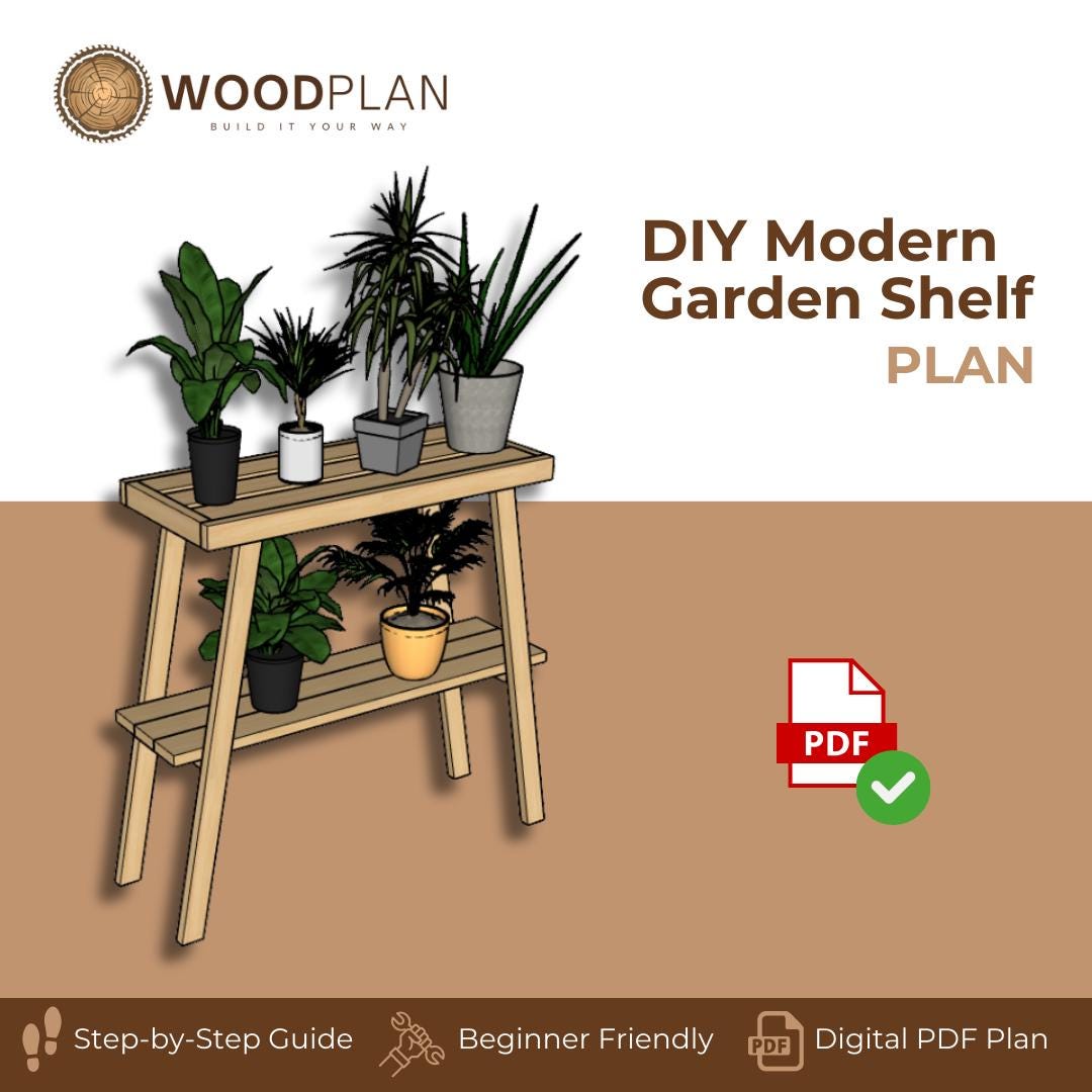 Two-Tier Plant Stand Plan PDF | Scandi Style Indoor Garden Shelf | Beginner Woodworking Project