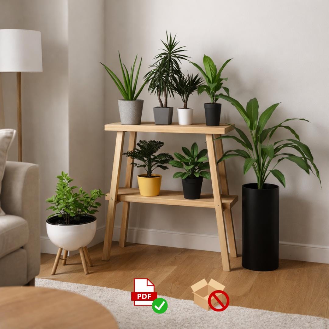 Two-Tier Plant Stand Plan PDF | Scandi Style Indoor Garden Shelf | Beginner Woodworking Project