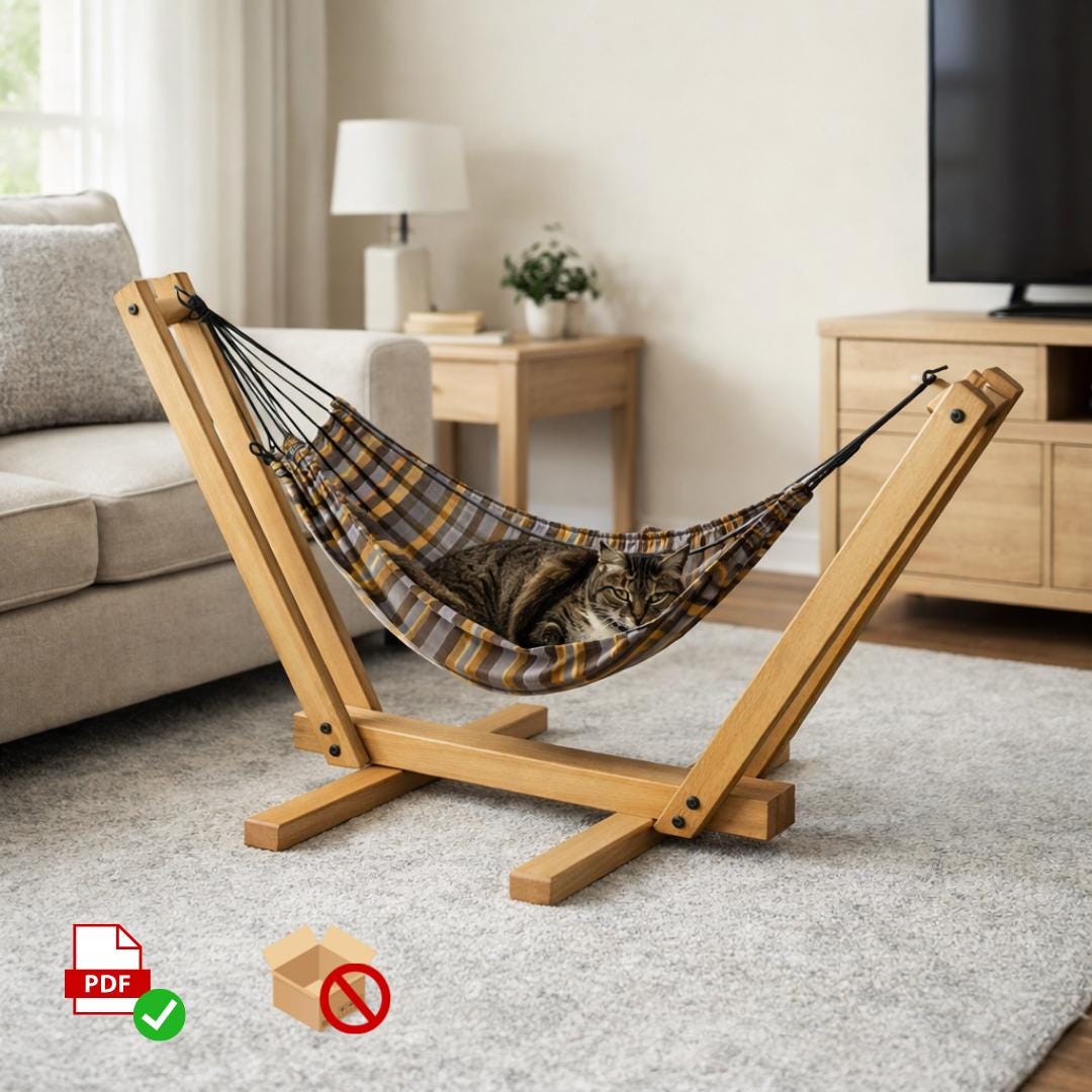 DIY Cat Hammock Stand Plan PDF | Boho Macrame Pet Bed Frame | woodworking plan