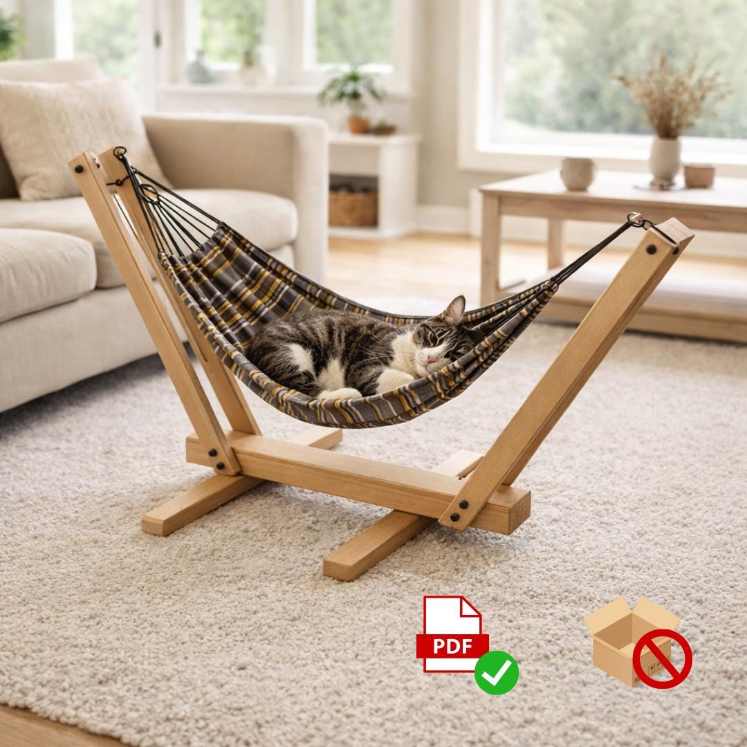 DIY Cat Hammock Stand Plan PDF | Boho Macrame Pet Bed Frame | woodworking plan