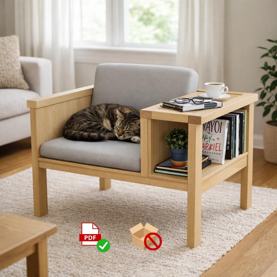 DIY Library Chair Plan | Reading Nook Armchair with Bookshelf (PDF Plan)