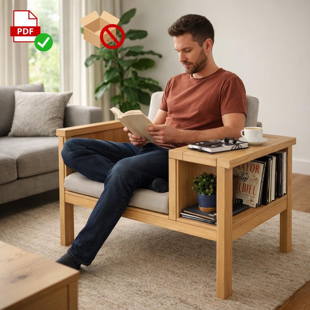 DIY Library Chair Plan | Reading Nook Armchair with Bookshelf (PDF Plan)