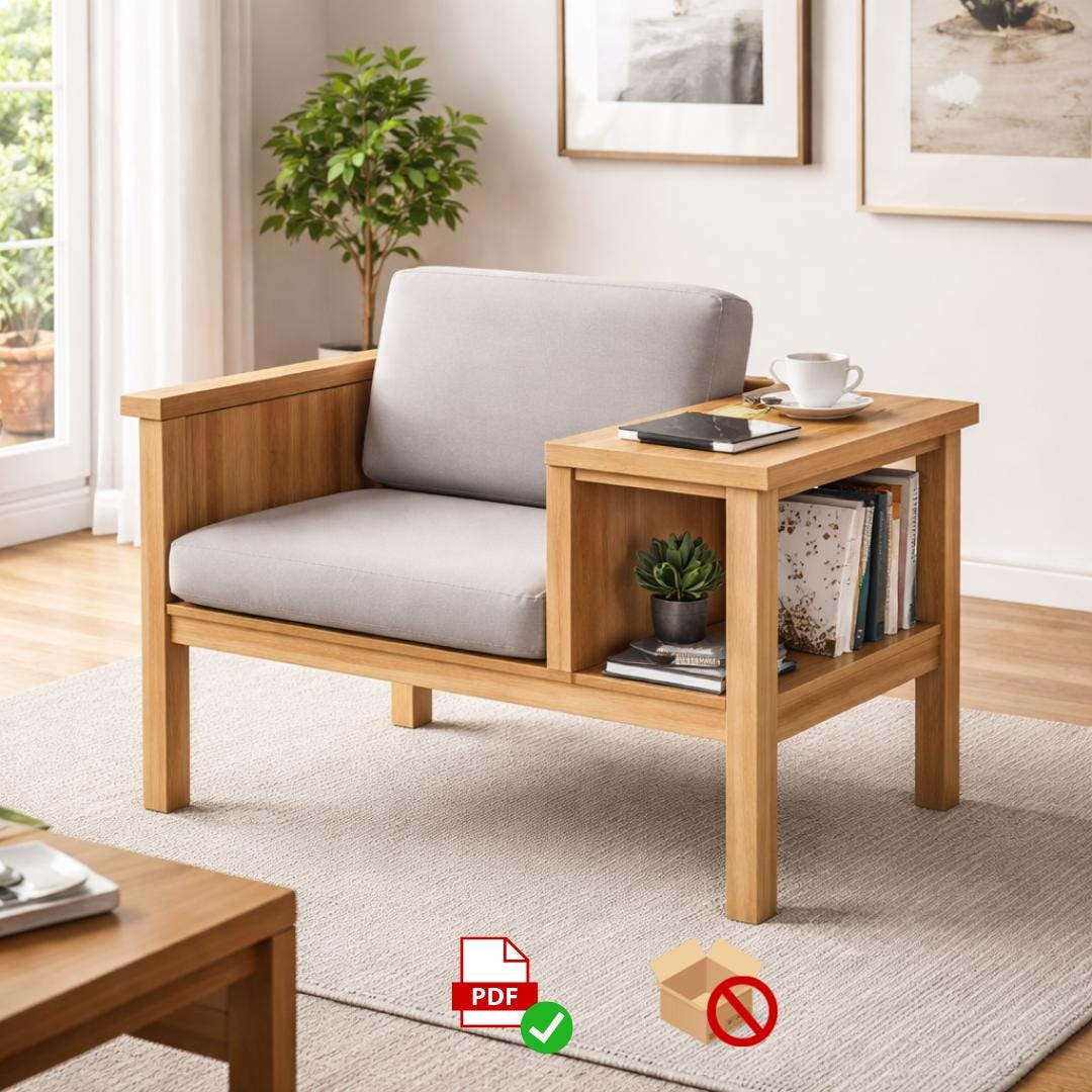 DIY Library Chair Plan | Reading Nook Armchair with Bookshelf (PDF Plan)