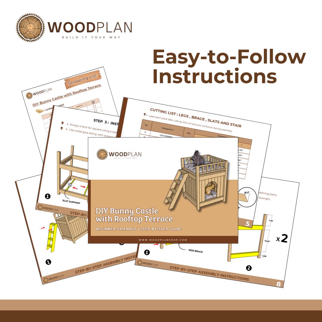DIY Rabbit Castle Plan PDF | Two‑Story Bunny Hideout & Rooftop Terrace | Woodworking Plan