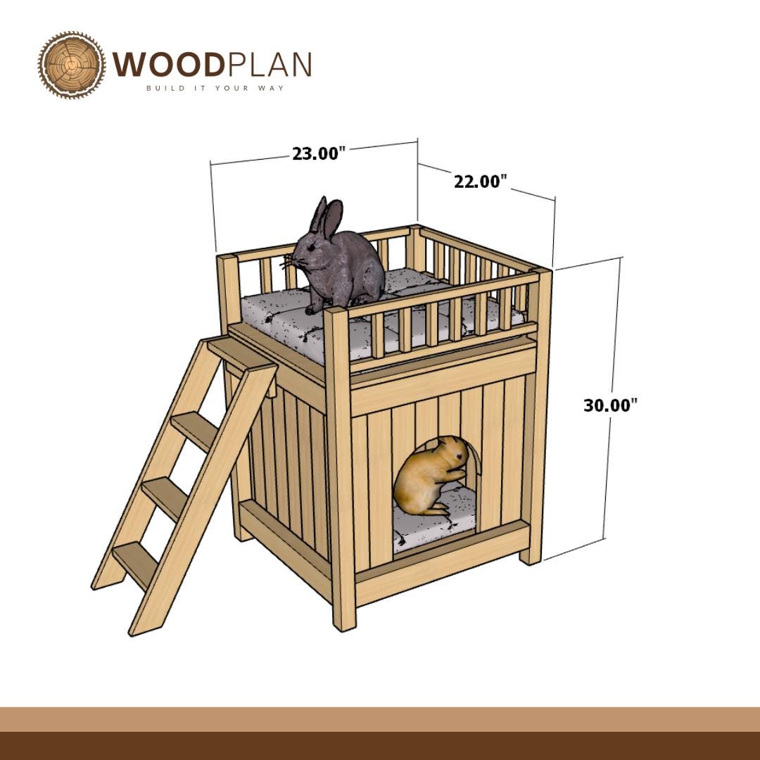 DIY Rabbit Castle Plan PDF | Two‑Story Bunny Hideout & Rooftop Terrace | Woodworking Plan