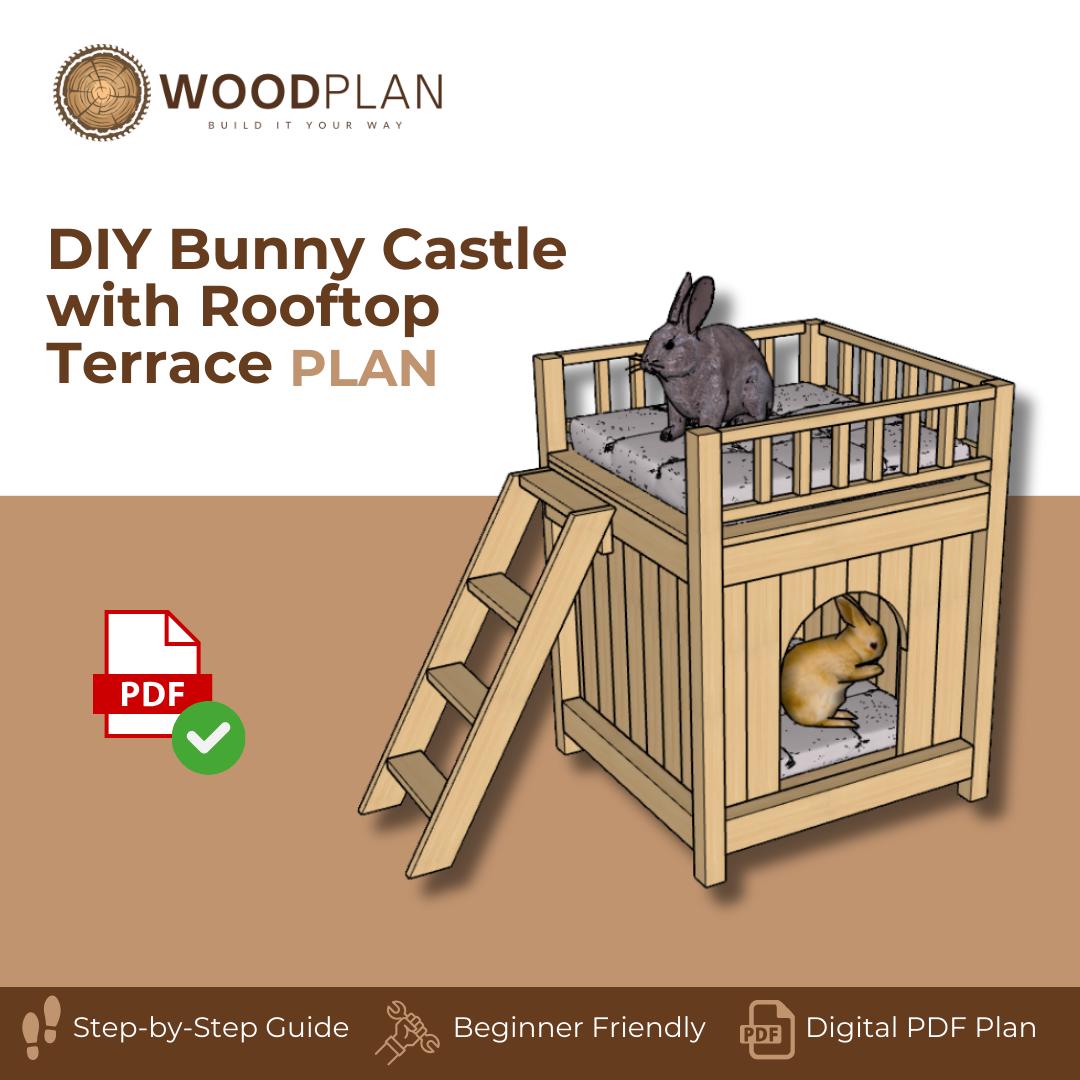 DIY Rabbit Castle Plan PDF | Two‑Story Bunny Hideout & Rooftop Terrace | Woodworking Plan