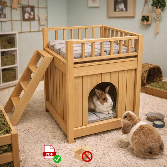DIY Rabbit Castle Plan PDF | Two‑Story Bunny Hideout & Rooftop Terrace | Woodworking Plan