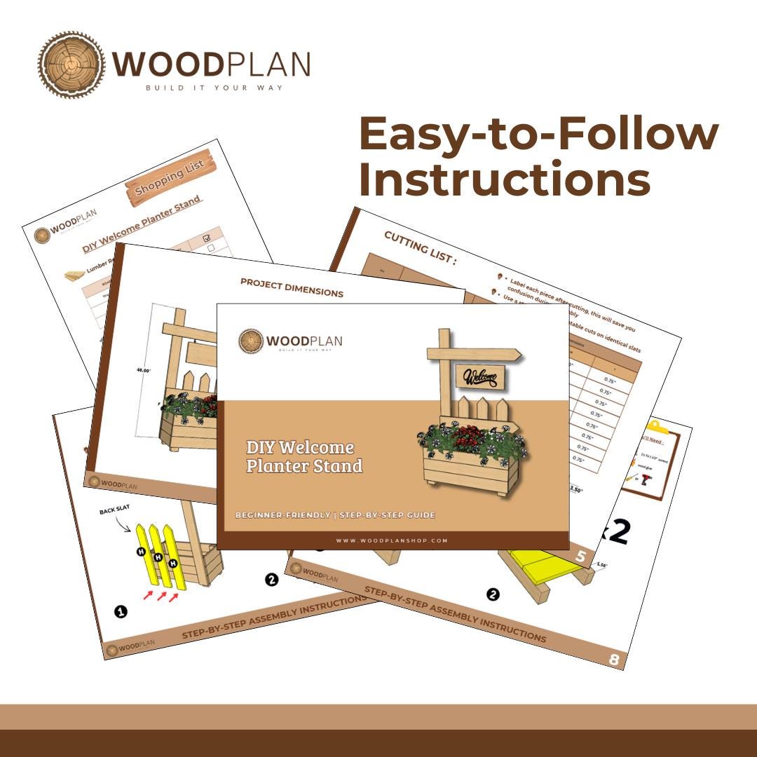 DIY Welcome Planter Plan PDF | Porch Sign Stand with Flower Box |Beginner Woodworking