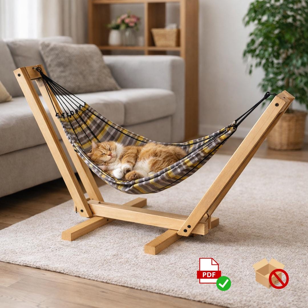 DIY Cat Hammock Stand Plan PDF | Boho Macrame Pet Bed Frame | woodworking plan