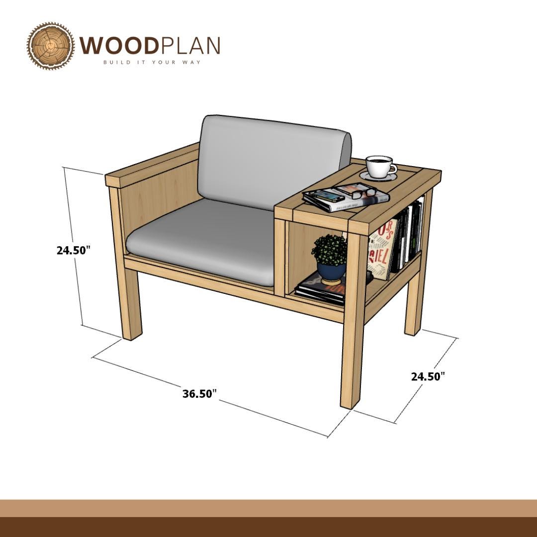 DIY Library Chair Plan | Reading Nook Armchair with Bookshelf (PDF Plan)
