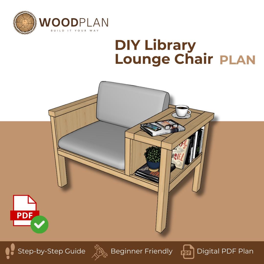 DIY Library Chair Plan | Reading Nook Armchair with Bookshelf (PDF Plan)