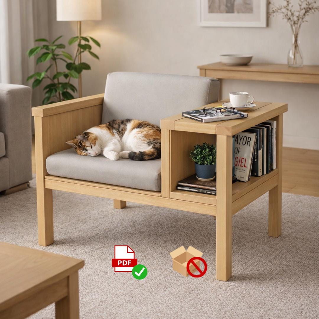 DIY Library Chair Plan | Reading Nook Armchair with Bookshelf (PDF Plan)