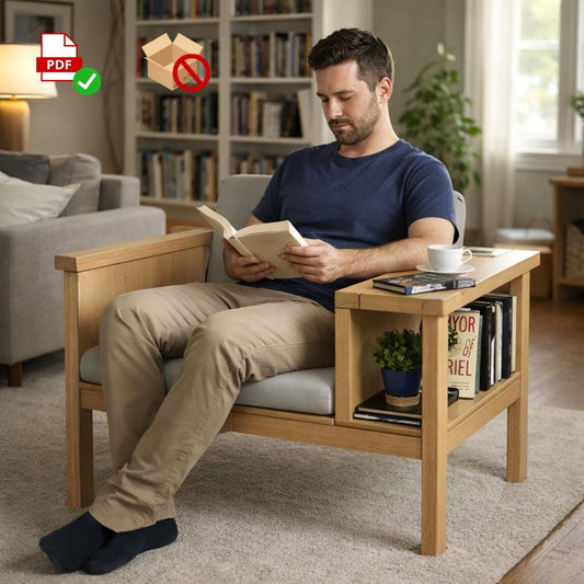 DIY Library Chair Plan | Reading Nook Armchair with Bookshelf (PDF Plan)