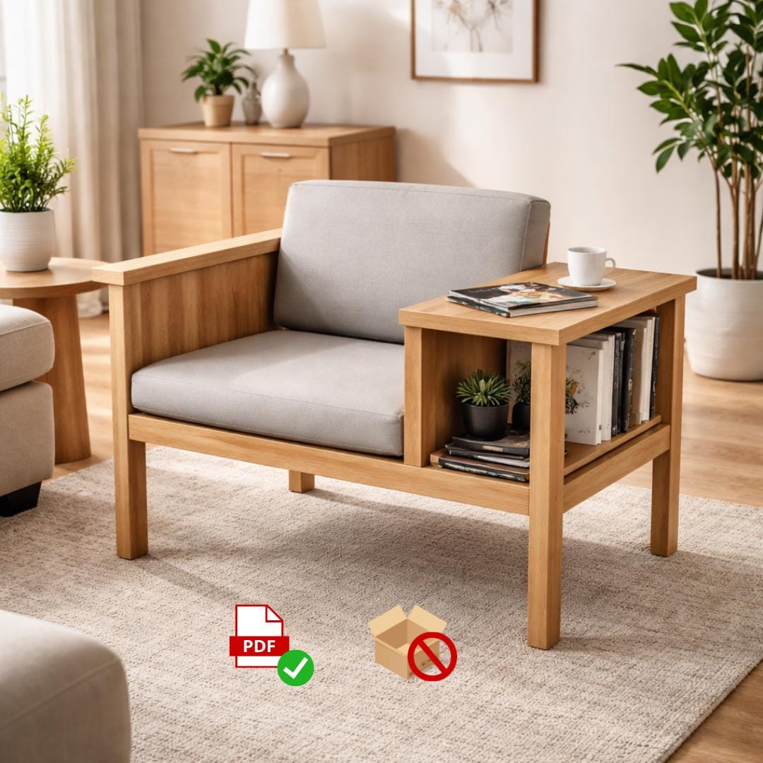 DIY Library Chair Plan | Reading Nook Armchair with Bookshelf (PDF Plan)