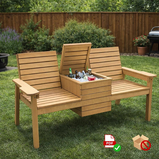 Outdoor 3-in-1 Bench PDF Plan – DIY Double Seating with Hidden Cooler & Flip-Top Table
